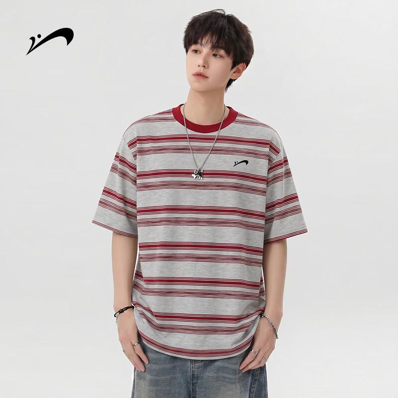 Guirenniao Men s American Style Color-Block Striped Short Sleeve T-Shirt 2XL