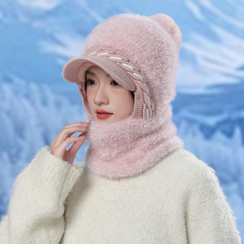 Fleece Verdickte Gestrickte Thermomütze Damen Wollmütze Outdoor Winddicht Halsbedeckung Einteilige Mütze