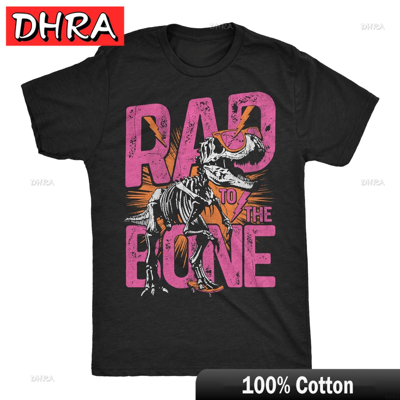 Unisexs Funny T Shirts Rad To The Bone Sarcastic Dinosaur Graphic Novelty Tee for Wear Stylish Chill T Shirt Vintage Street Fashion S