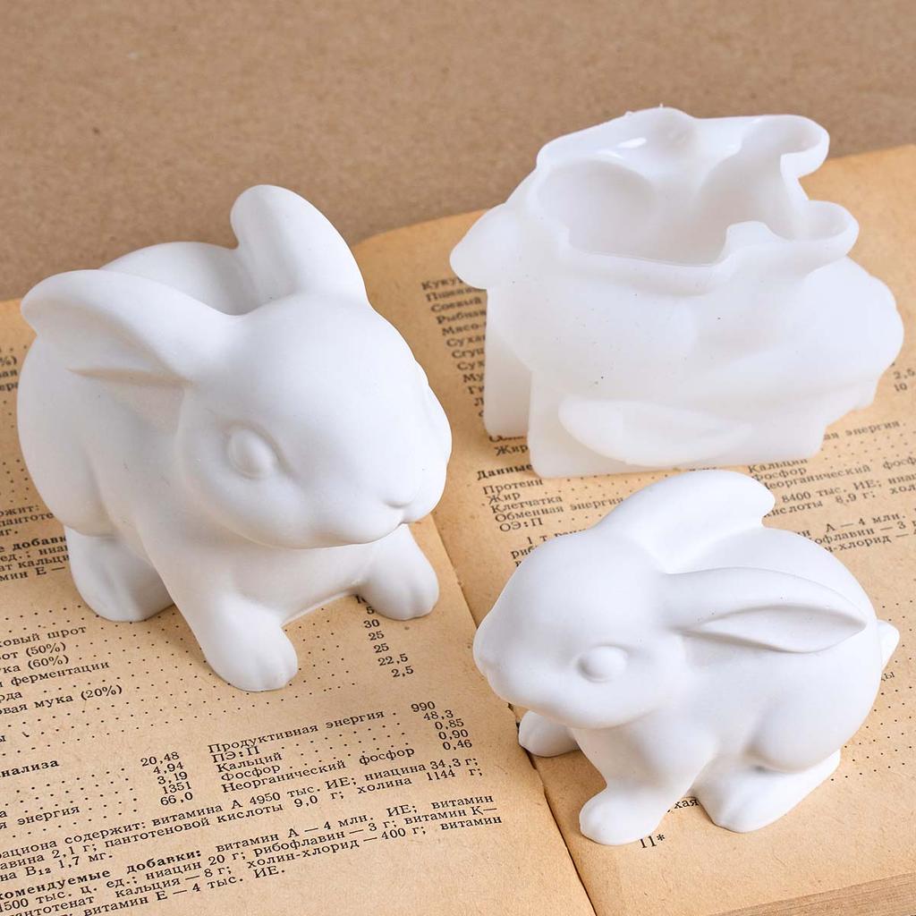 3D Cute Rabbit Silicone Candle Mold DIY Easter Bunny Ornament Gypsum Molds Soap Concrete Resin Crafts Making Home Decor Supplies
