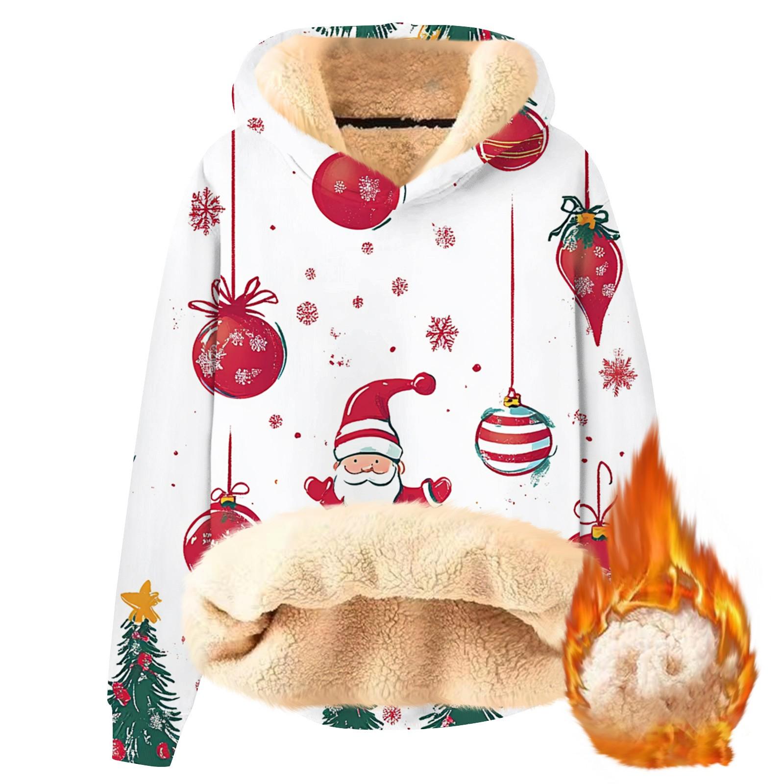 

Женская модная утепленная толстовка с капюшоном и рождественским принтом M белый