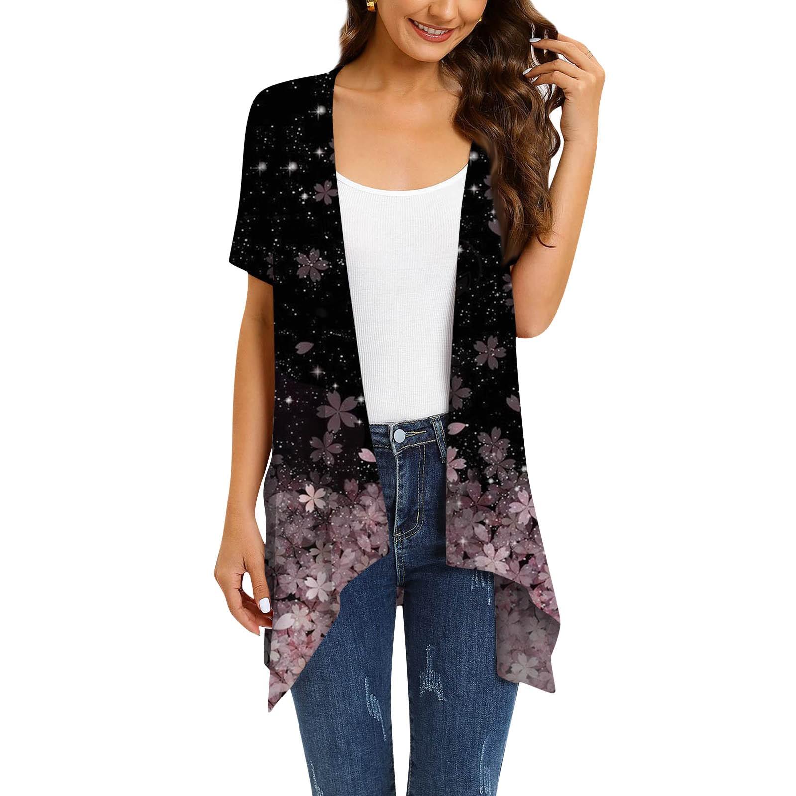 

Женское пальто с карманом и кардиганом с короткими рукавами и нерегулярным принтом XL розовый