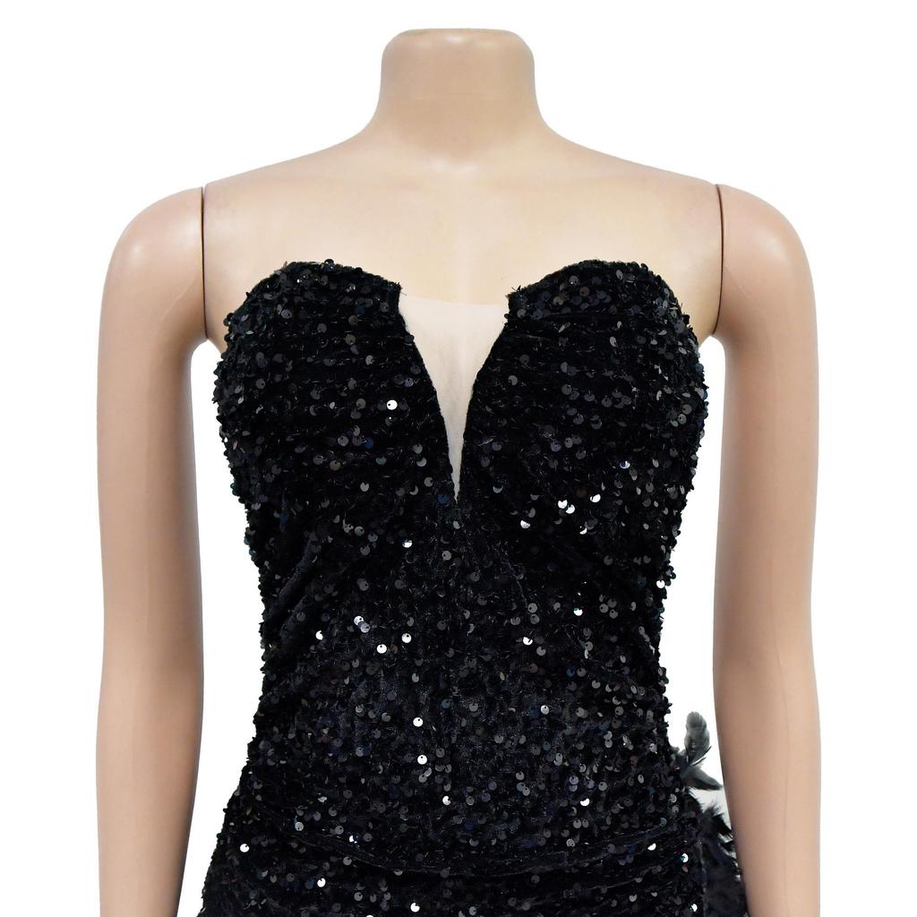 C6713 Women's Fashion Solid Color Backless Sequin Feather Bandeau Dress