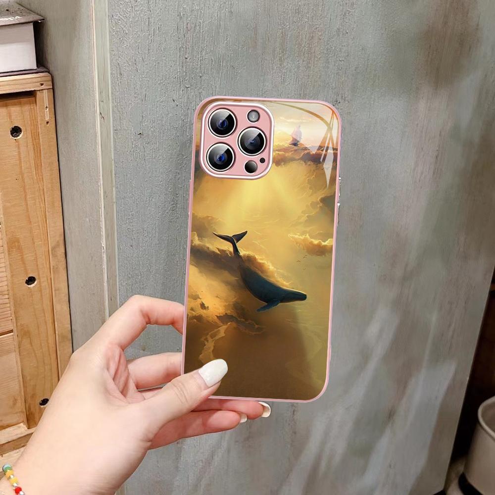 Whale Phone Case Tempered Glass For iphone 14 13 12 11 Pro Mini XS MAX 14Plus X XS XR Fundas
