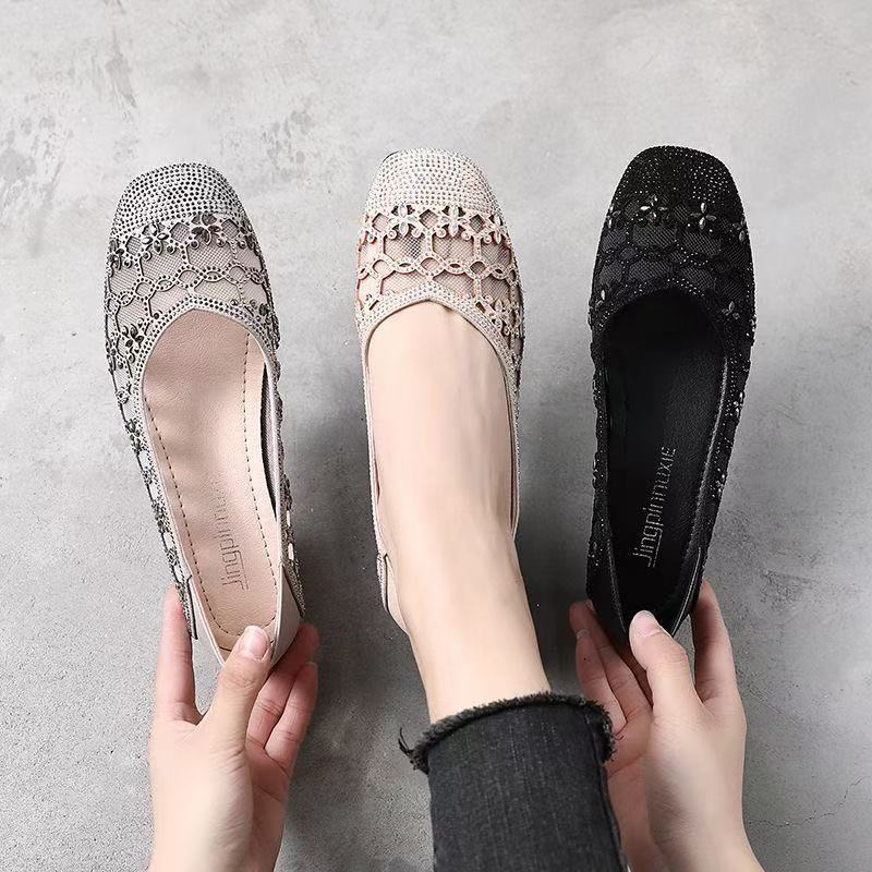 Summer Shoes Women Low Heels Breathable Mesh Shoes Square toe Elegant Office Lady Shoes Black Beige Grey Plus Size 42