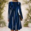 Women Criss Cross V Neck Long Sleeve Abstract Printed Casual Dress Curved Hem