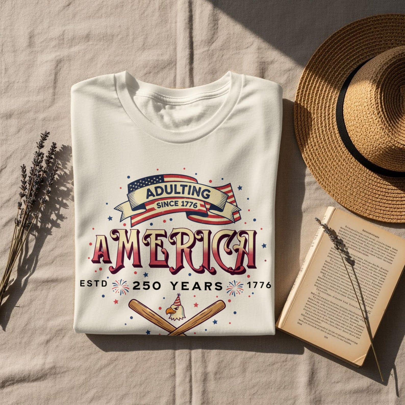 Adulting Since 1776 America T-Shirt, Patriotic Bald Eagle Baseball Tee S
