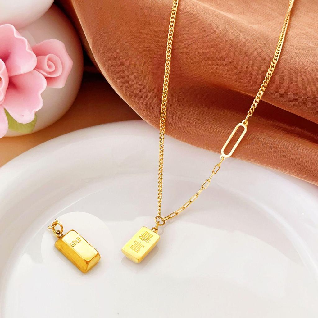 Gold Ingot Pendant Necklace: Women's Light Luxury, Good Luck & Wealth Charm Clavicle Chain