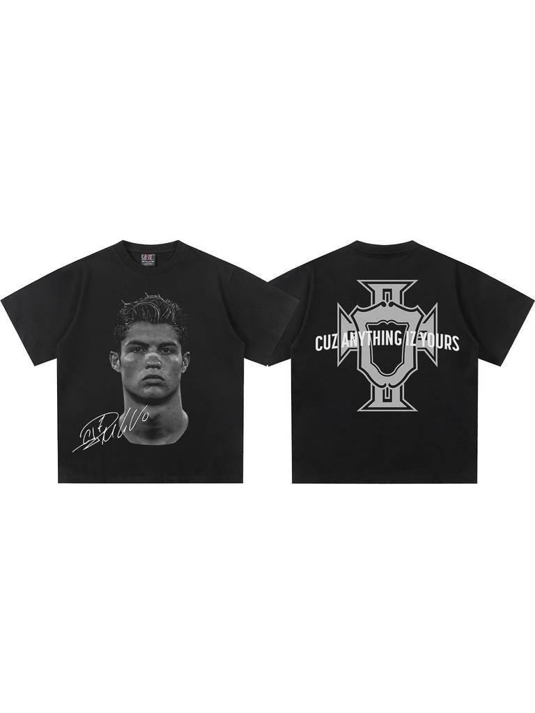 2025 Cristiano Ronaldo Retro Streetwear Vintage Zwaar T-shirt - Unisex 300g Directe Injectie Print