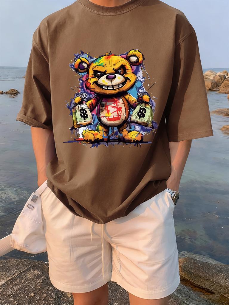 Colorful Bear Holding A Money Bag Printing TShirts Womens Summer Cotton T Shirt Loose ONeck Soft Tops Casual Womans Clothes