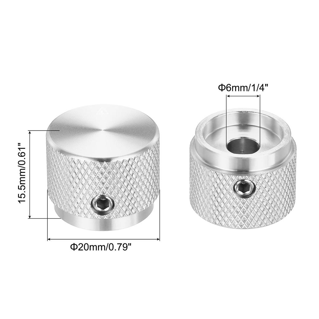 Uxcell Aluminum Potentiometer Universal Volume Tone Control Knob with Arrow Indicator for Silver 4-Piece Knob, 1/4" (6mm) Guitar, 3/5" (20x15.5mm)