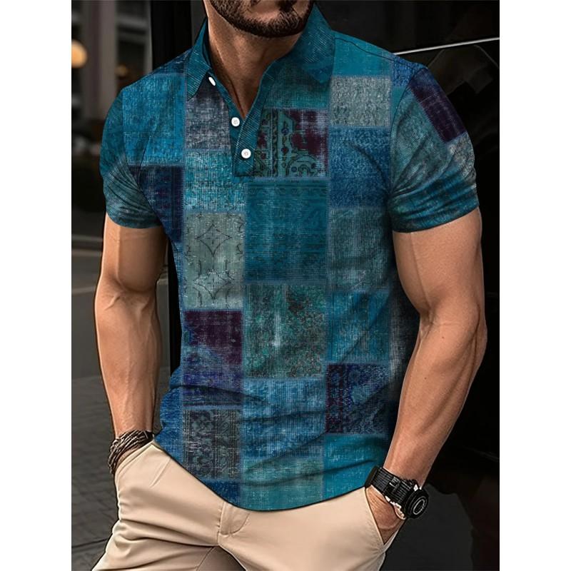 Mens Oversized Retro American Style Polo Shirt With 3D Digital Print Pique Cotton Breathable Comfortable Casual Wear