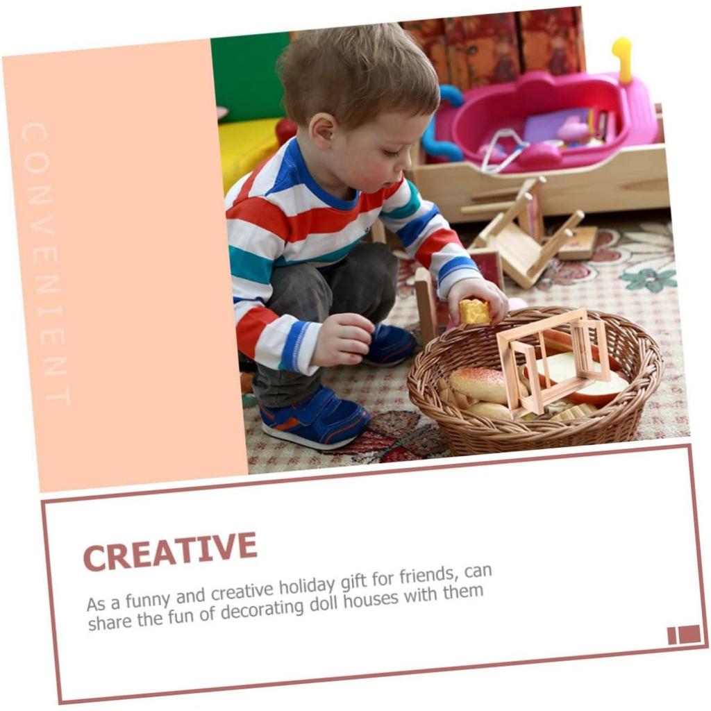 2 Pieces Dollhouse Window Toddler Toy Miniature Gnome Door Undyed Wood Window Games Fairy Garden Accessories Toddler Ornament Toy