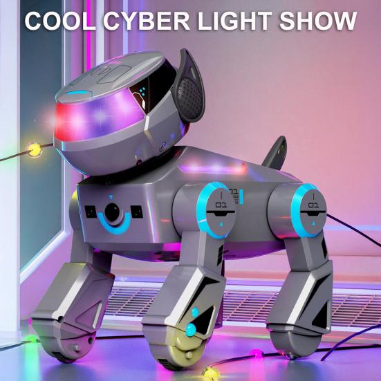 Cachorro Robô de Controle Remoto Brinquedo Programação Inteligente Interativo Cachorro Elétrico Crianças Pequenas 2.4GHz RC Caminhando Dançando Brinquedo Cachorrinho com Olhos LED
