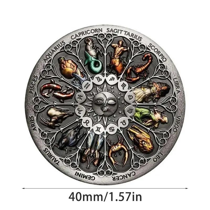 Twelve Constellations Silver Challenge Coin Tuvalu High Relief Antique Silver Coin Colorful Souvenir Coins Collectible Gift Coin