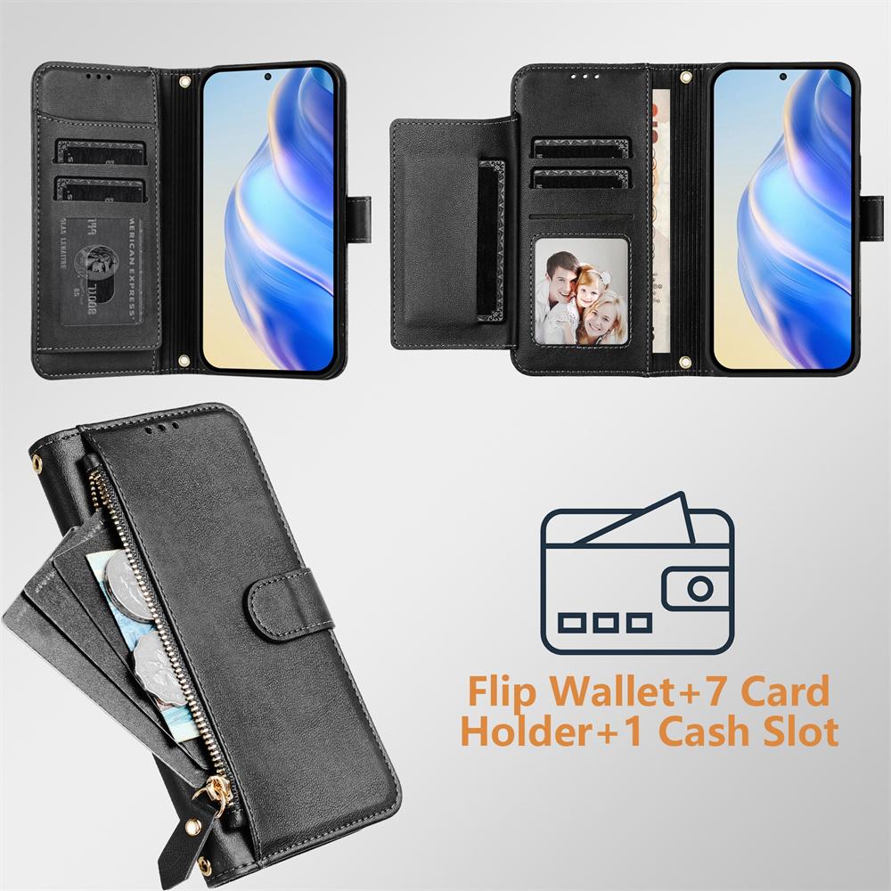 Zipper Leather Wallet Phone Case with Holder Stand for OPPO Reno 15 12FS 12F 11F 11 9 8 Pro 8 Lite 8 Protective Flip Cover