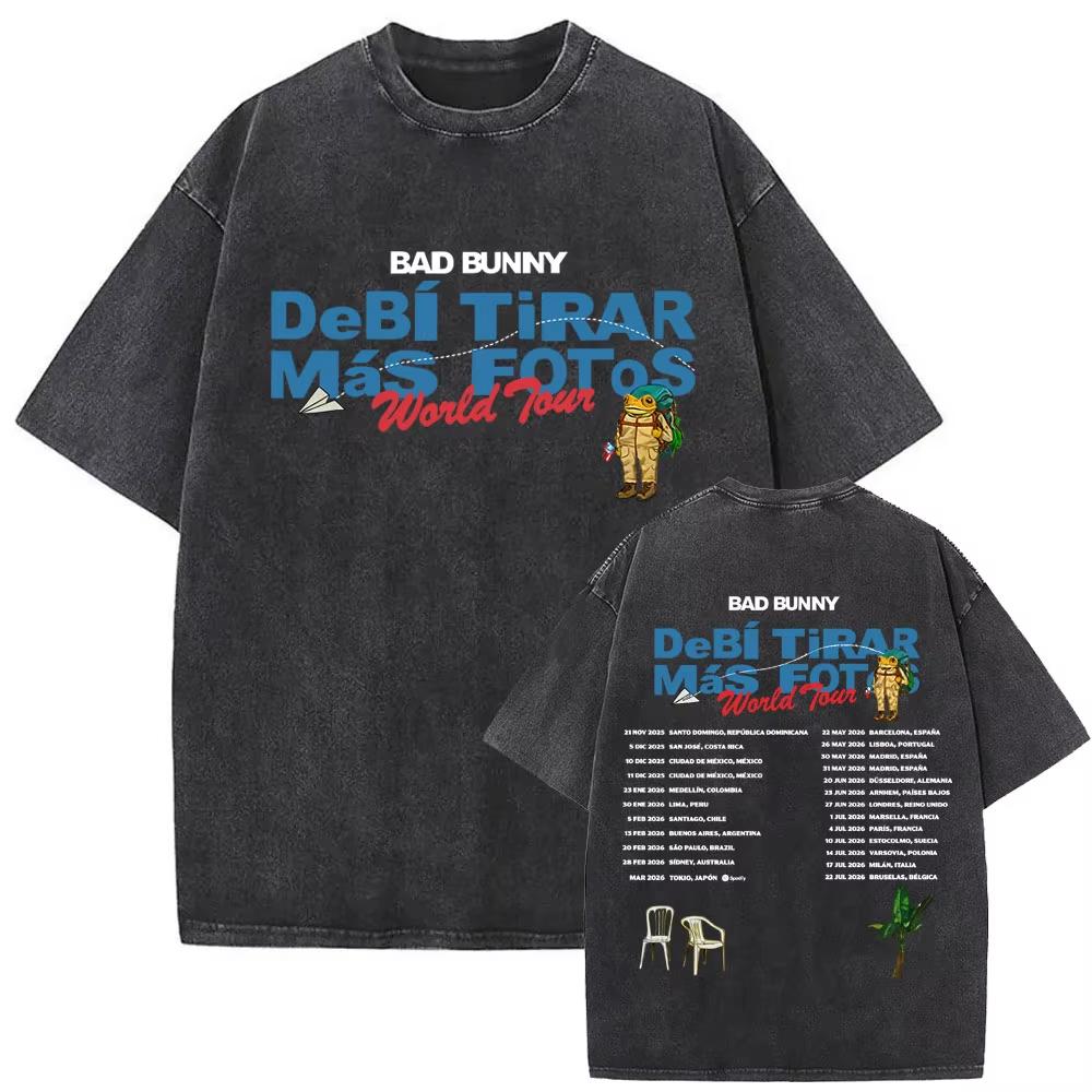 Rapper Bad Bunny Graphic Tshirt Debi Tirar Mas Fotos DTMF Washed Vintage T Shirt Mens Women Hip Hop Fashion Oversized Tshirts