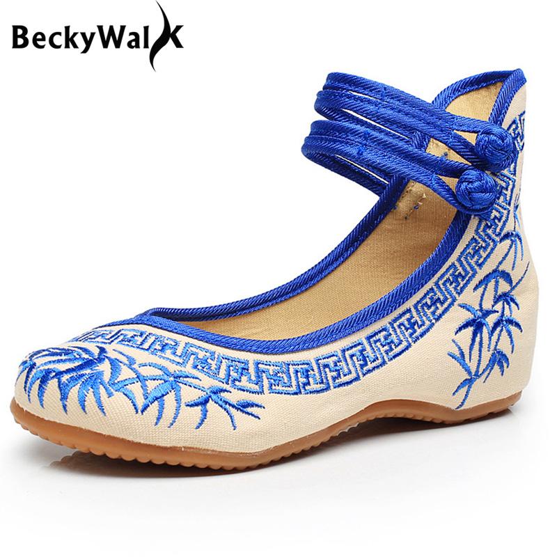 Casual Cloth Shoes Woman Bamboo Embroidered Women Shoes Mary Jane Chinese Style Summer Shoes Plus Size Increasing Height WSH2296
