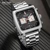 New Square Watches for Men Business Blue Leather Military Men's Wristwatch Chronograph Clock Waterproof Watch