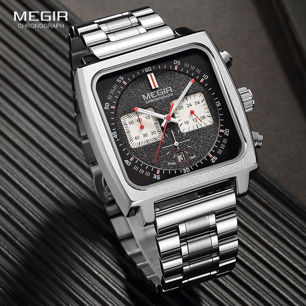 New Square Watches for Men Business Blue Leather Military Men's Wristwatch Chronograph Clock Waterproof Watch