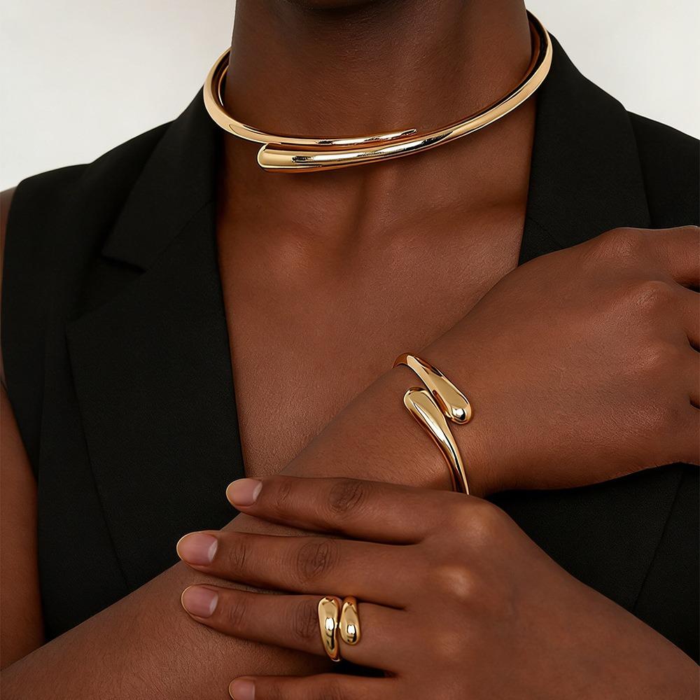 2/3 Stück Punk Wassertropfen Torques Choker Halskette Verstellbare Ringe Party Grunge Schmuckset Braut