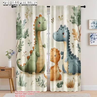 Set Of 2 Spring Summer Curtains Cute Dinosaur Watercolor Versatile Polyester Outdoor Decorations Perfect Bedroom Curtain Sheer For Decor Made
