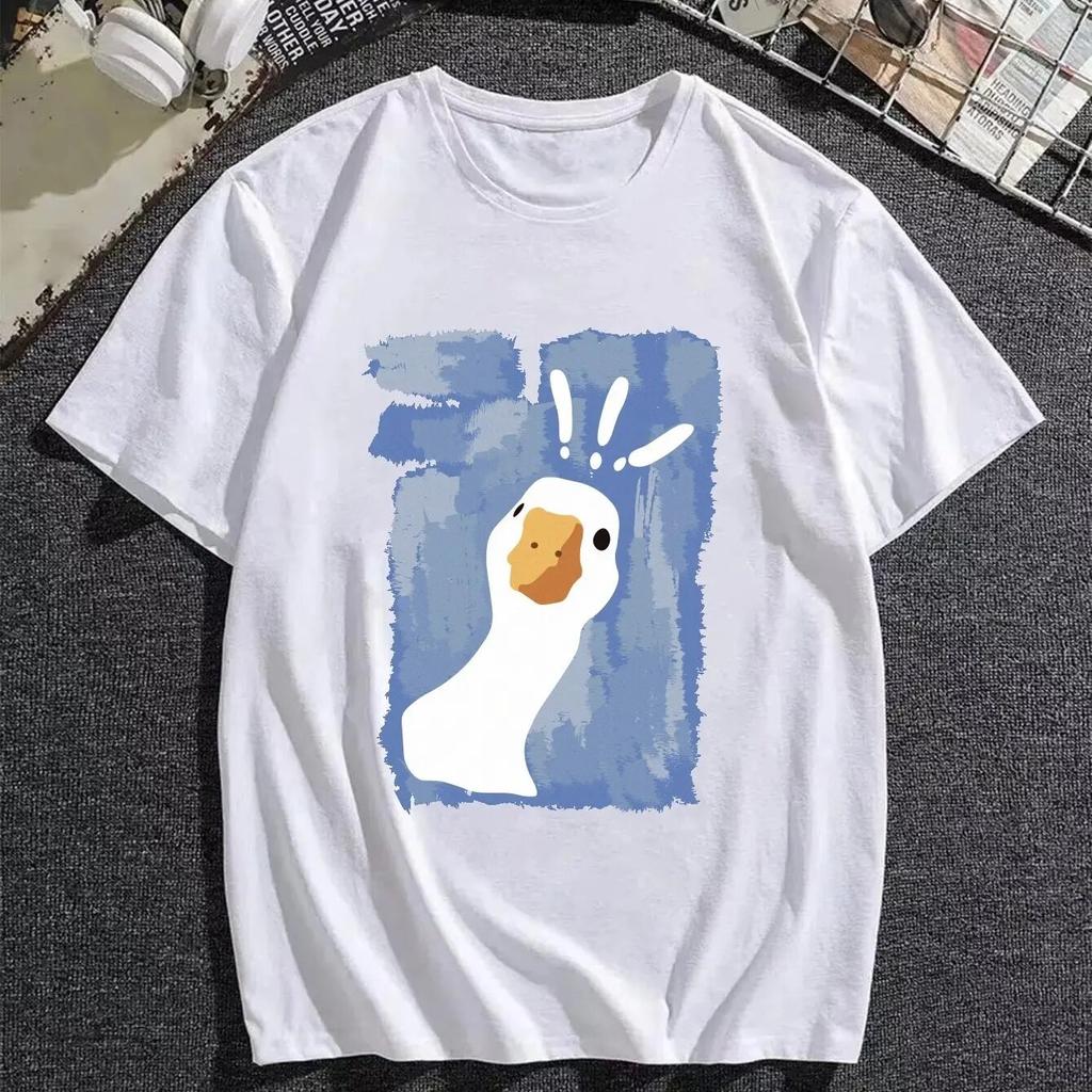 T-shirt Grafiche Casual Taglie Forti Unisex Per l'Estate, T-shirt Oversize Stampa Anatra Punto Interrogativo, Abbigliamento Unisex Trendy Chic Unisex