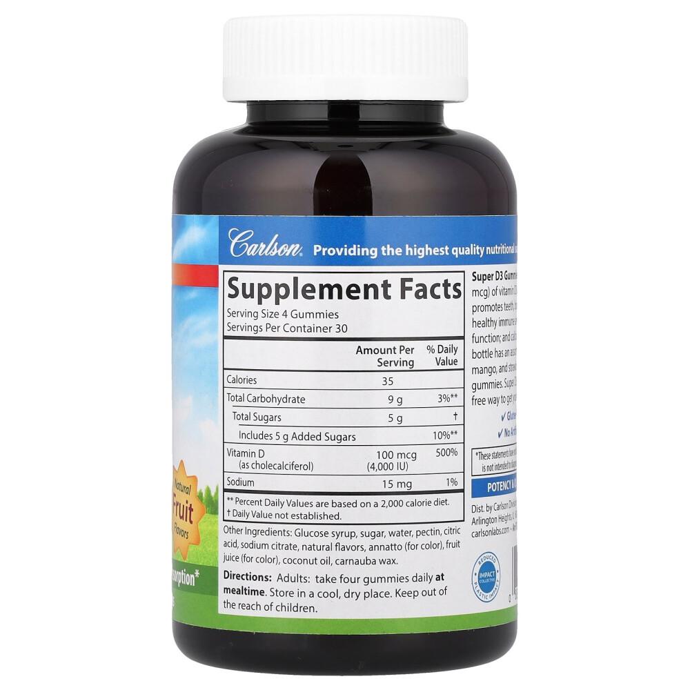 Carlson Labs Super D3 Fruit Vegetarian Gummies, 4000 IU, 120 Count