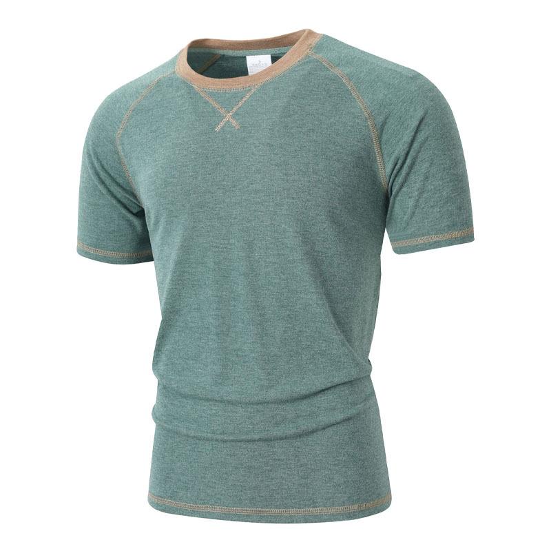 Mens Casual Short Sleeve Crew Neck Solid Color Stitching Outdoor T Shirt