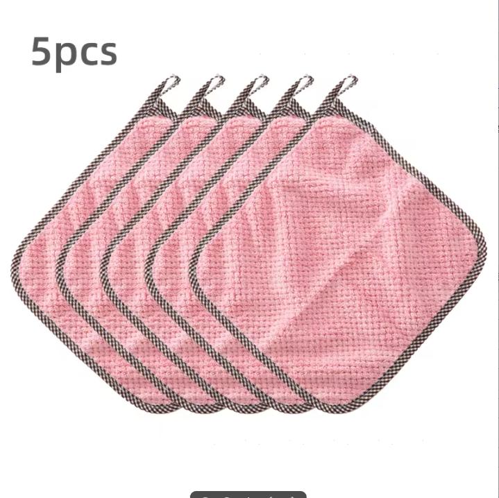 5pcs Soft Reusable Dish Towels, 9.8x9.8in Coral Fleece Cleaning Rags, Household Absorbent Non-shedding Dishwashing Cloth, Double