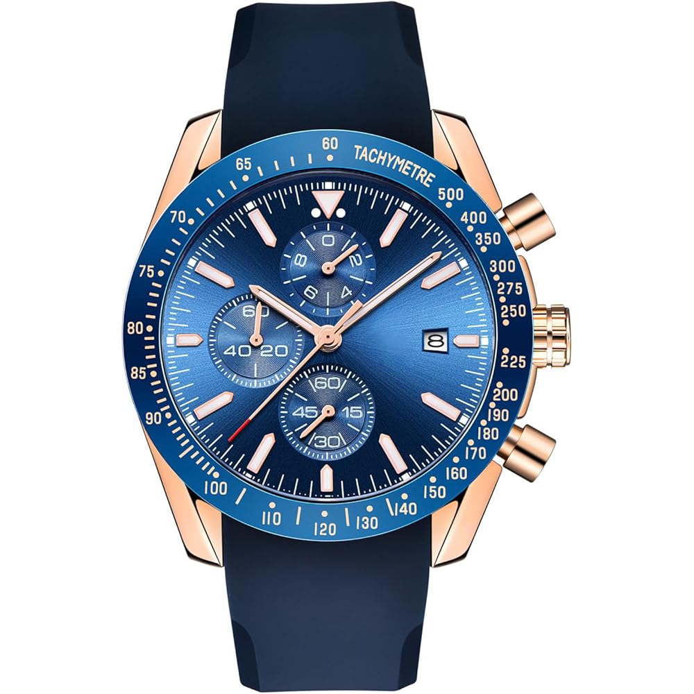 Rorios Men s Quartz Sports Watch Analog Chronograph Luminous Calendar Silicone Band