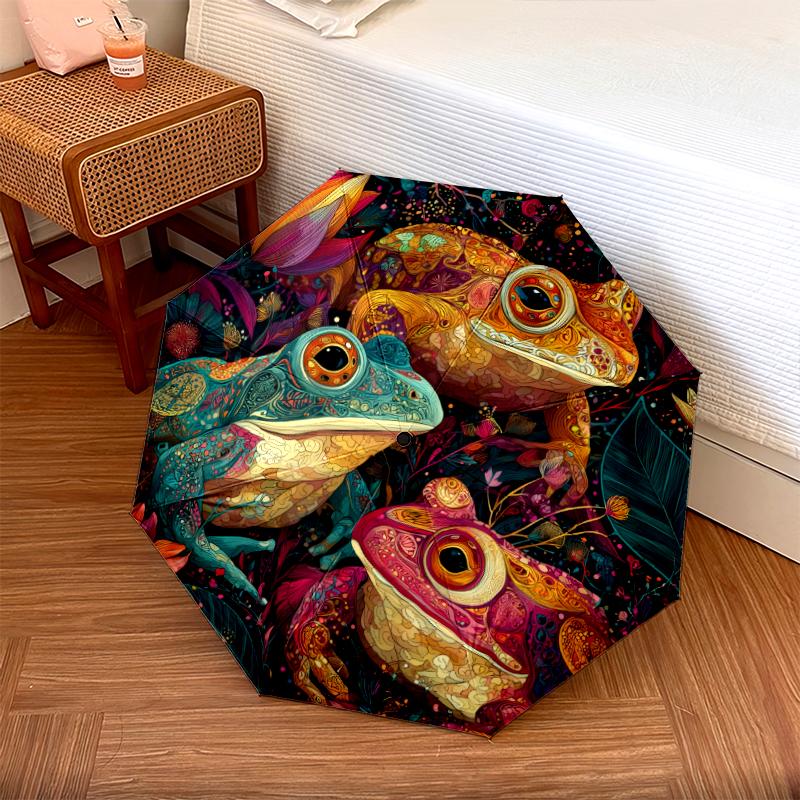 Colorful Frog pattern, automatic folding umbrella, portable and foldable design, 8 ribs, a Christmas or birthday gift.
