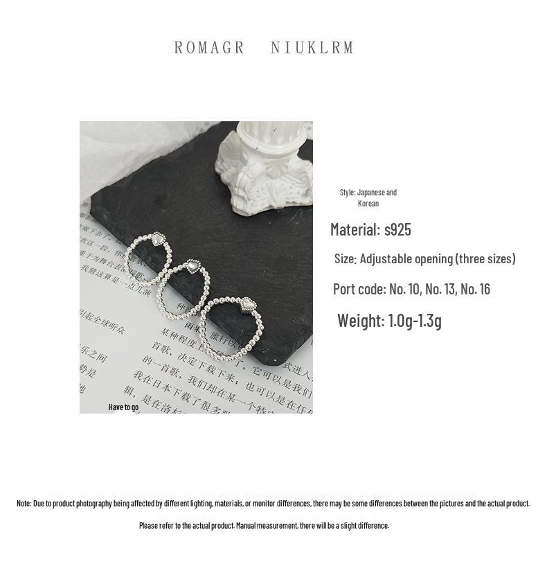 Korean Style S925 Sterling Silver Elastic Heart Open Ring for Women – Simple, Versatile, and Elegant Student Accessory