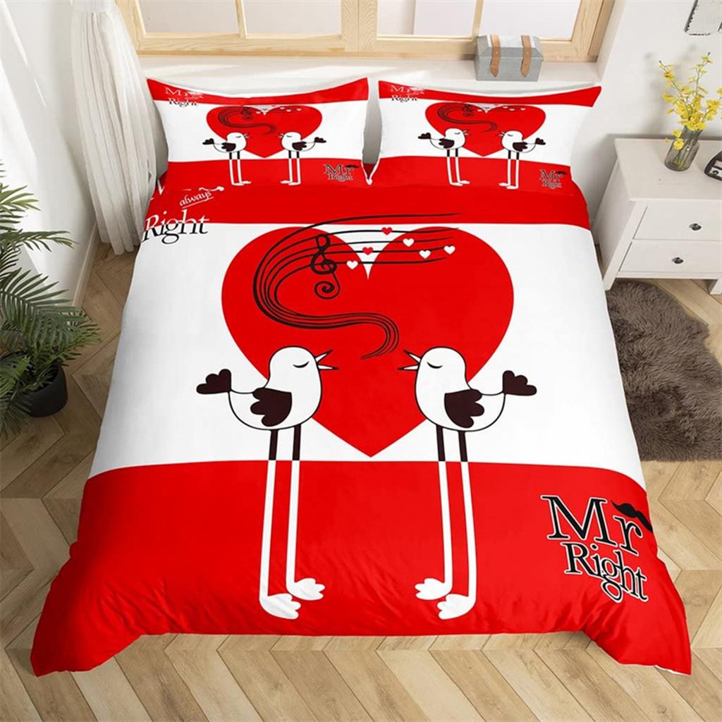 Paar Romantische Hochzeit Herr und Frau Bettbezug Mikrofaser Lustige Zitate Liebesherz Glück Liebesvögel für Valentinstag Erwachsene