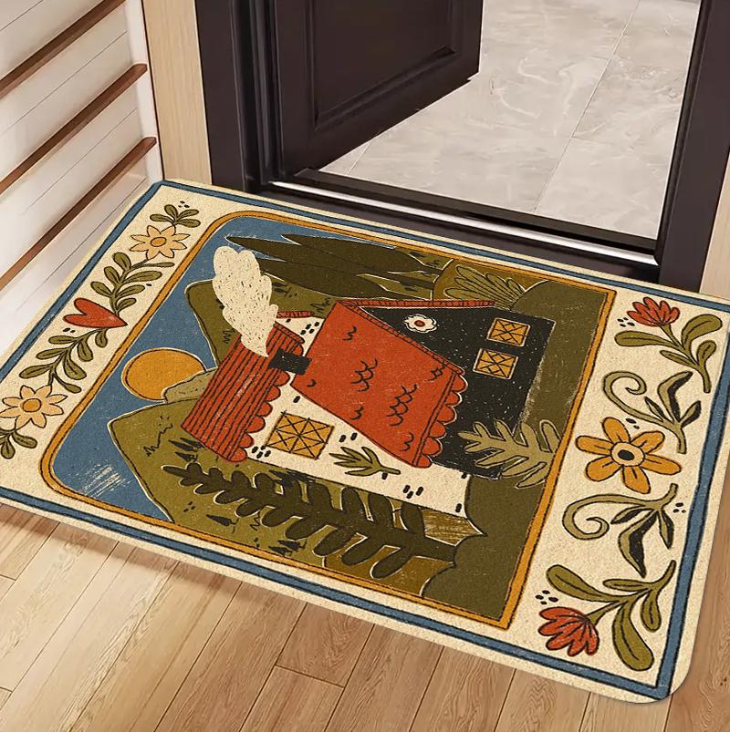 

Rustic Farmhouse Landscape Doormat Carpet Rug Cow Lake Cabin Pattern Non Slip Washable Decorative Floor Mat for Home Entryway 40x60cm