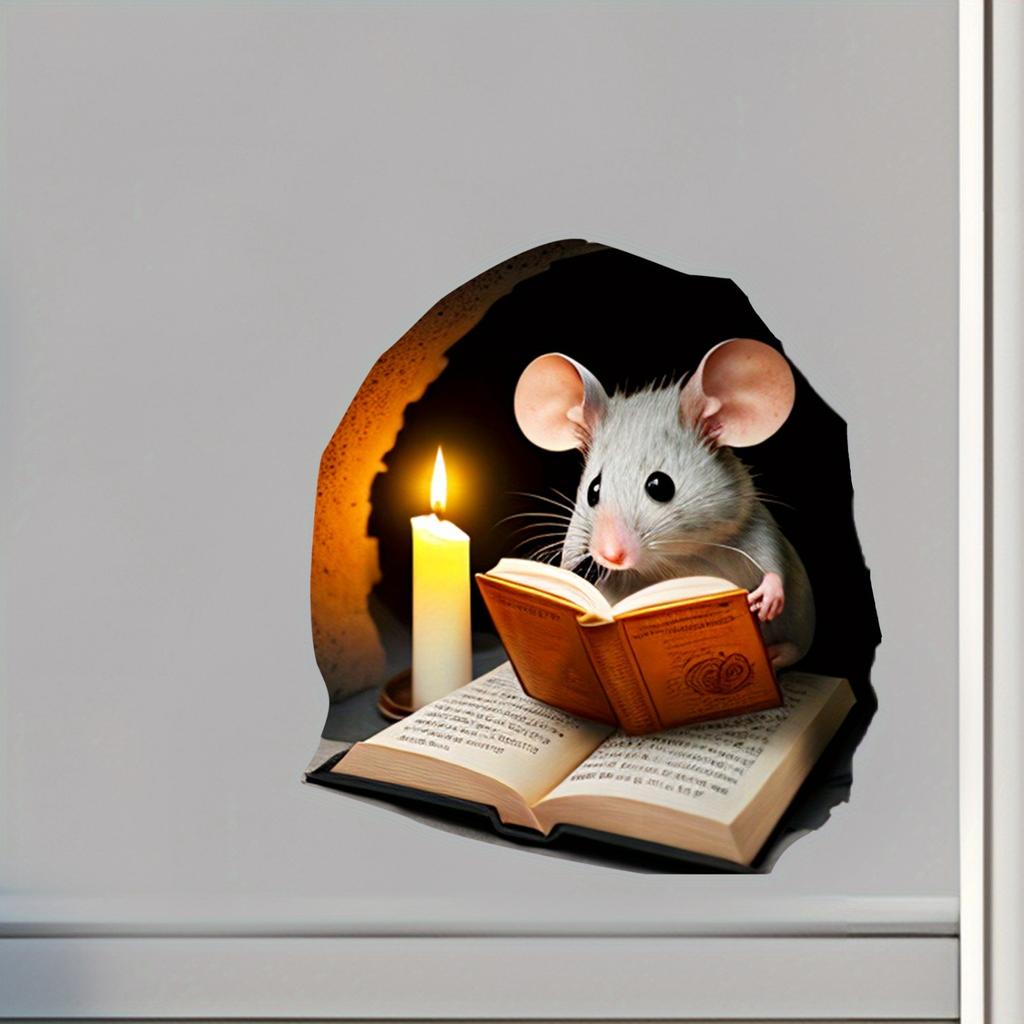3D-Wandaufkleber mit Lesebuch und Maus – entfernbarer PVC-Aufkleber für Schlafzimmer und Bürodekoration, zum Abziehen und Aufkleben (2 Stile)