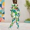 Girls Colorful Geometric Printed Hooded Long Sleeve Two Piece Pants Set Kangaroo Pocket Cuffed Pants