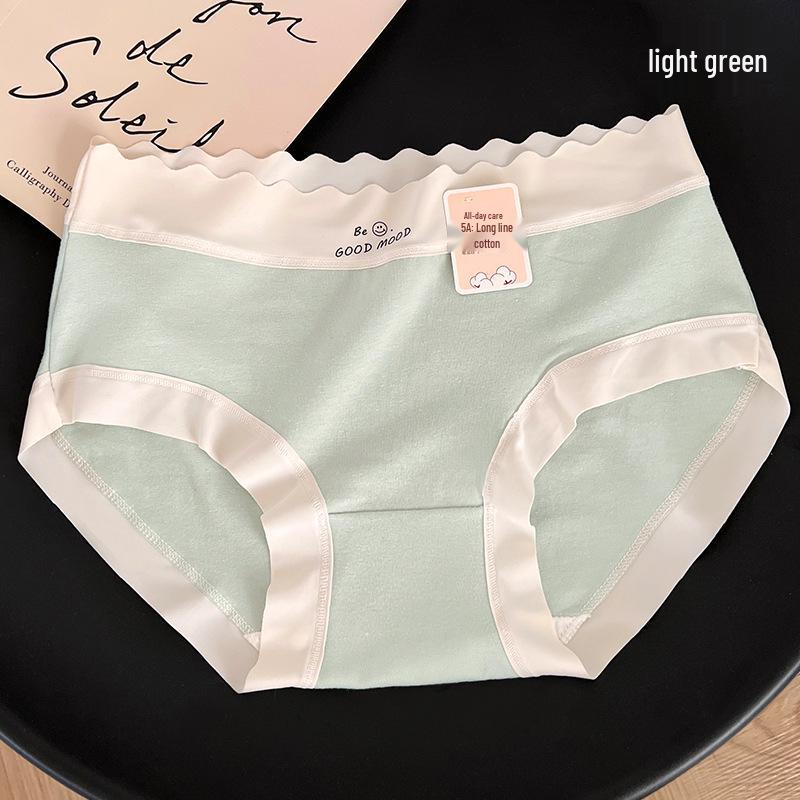 5A Skin-Friendly Pure Cotton Mid-Waist Japanese Style Girly Underwear with Wavy Letter Design