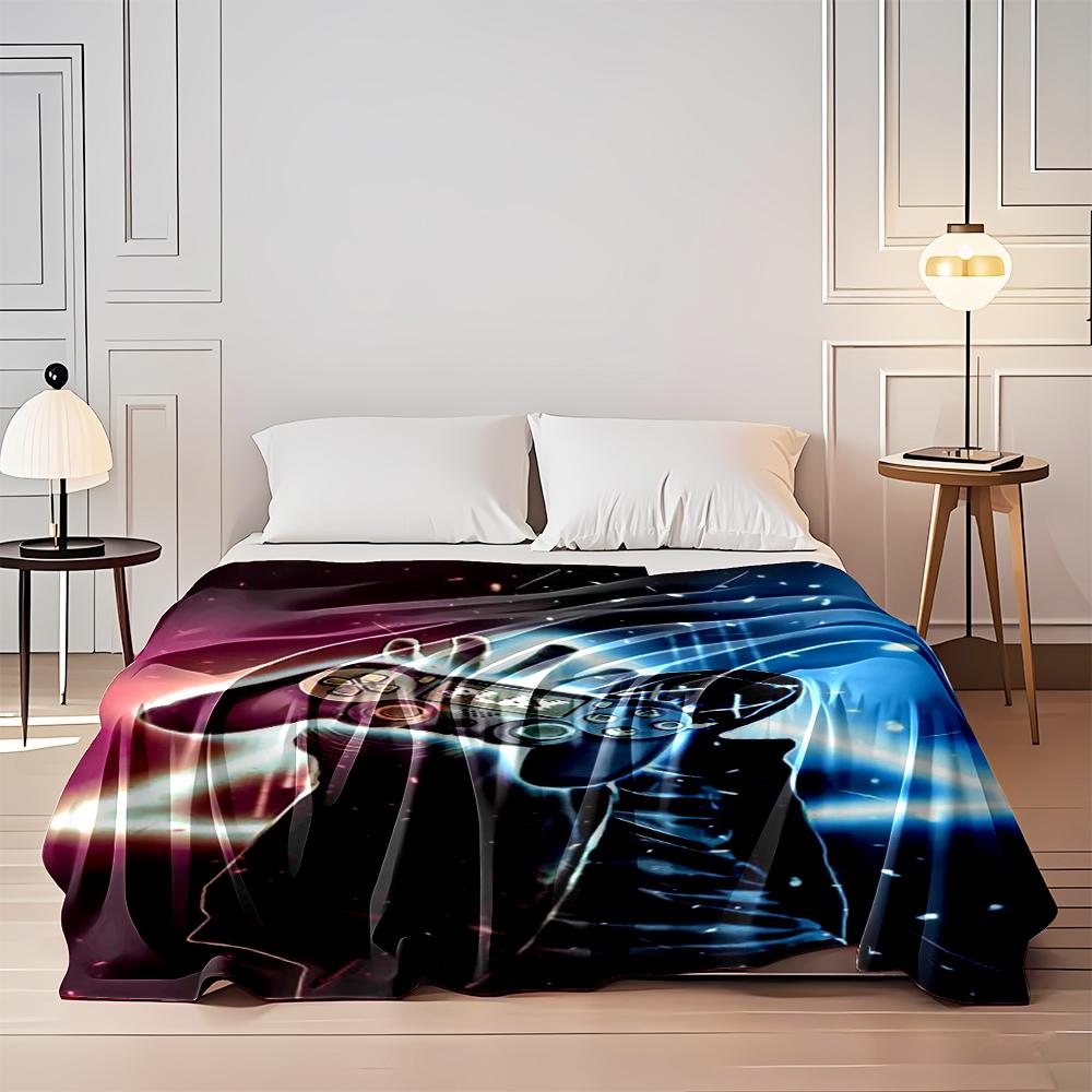 Gaming Controller with Neon Lights Design Flannel Blanket for Bedroom, Living Room, Sofa, and Nap Sofas.