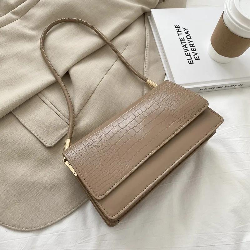 Alligator Pattern Women's Shoulder Bag Small Square Bag Flap Armpit Bag Vintage Handbag New Winter