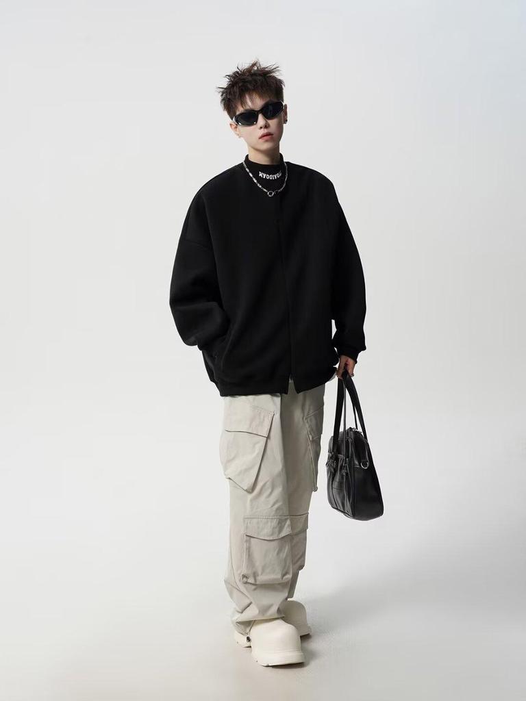 Men's Autumn Trendy Half-High Collar Hoodie Jacket - High Street Versatile Zipper Sportswear for Couples