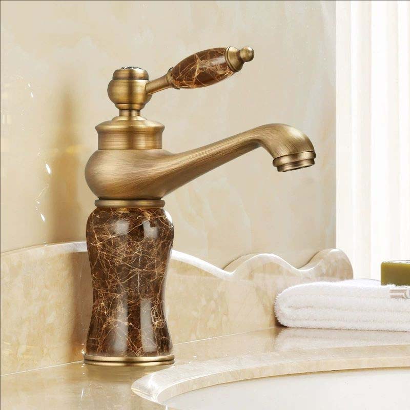 Rose Gold Luxury Bathroom Basin Faucet Single Jade Handle Vanity Sink Mixers Water Taps Brass Natural Jade Basin Sink Faucet