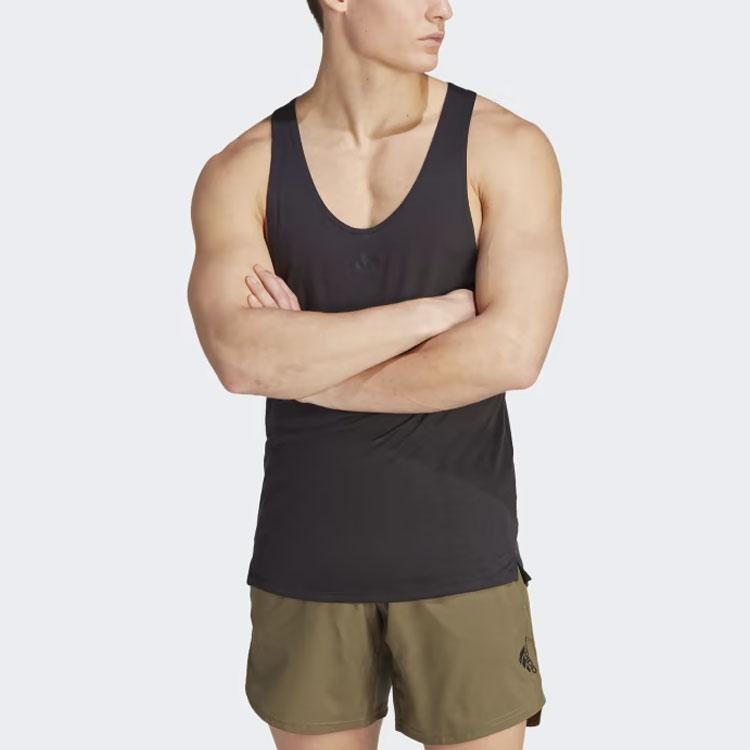 Adidas Workout Stringer Tank Top Solid Color Logo Sleeveless Vest Men Tops Black IL1403