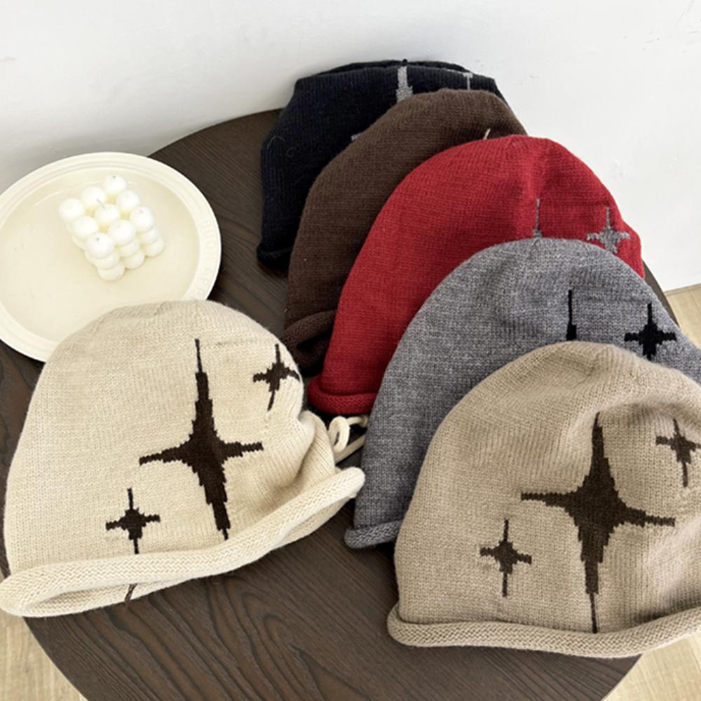 Woman Loose Beanie Hat Casual Drawstring Design Pile Hat Female Streetwear Outdoor Fashion Winter Knitted Hat