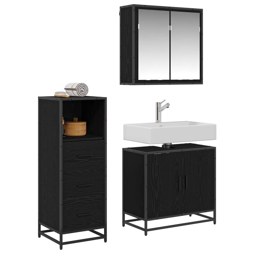 Bathroom Furniture Set 3 pcs Black Oak Effect Wood Based Material