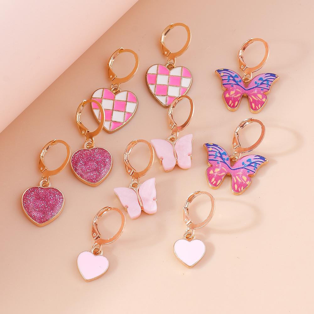 5pcs/set Butterfly Drop Earrings for Women Girls Love Heart Dangle Earrings Party Jewelry Gifts
