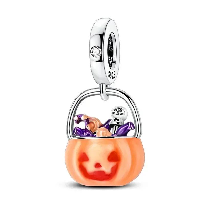 Halloween Copper Skull Charm Luminous Pumpkin Ghost Clown Bead Pendant Ring Necklace Bracelet Diy Jewelry Gift