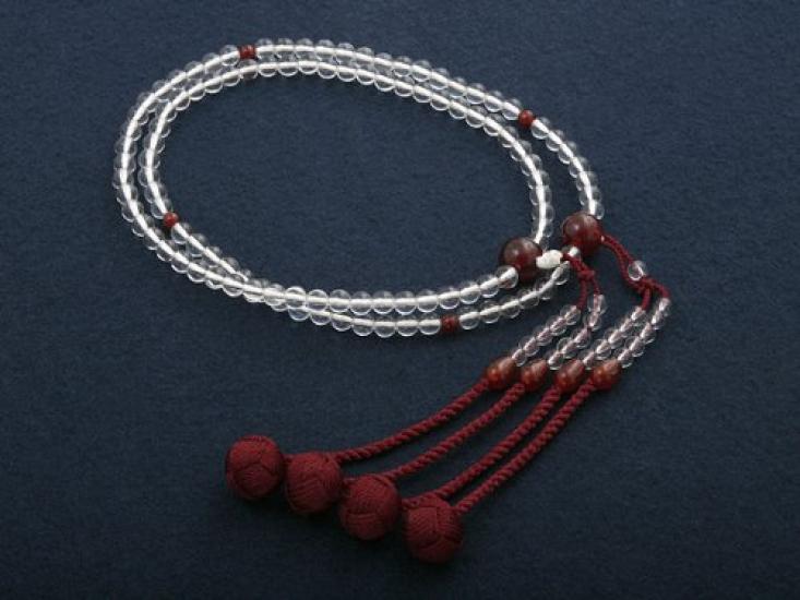 Kyobutsudan Hayashi Shingon Sect Women's Formal Prayer Beads Natural Crystal & Agate with Pouch Set Kyoto Handcrafted SW-032 with Certificate