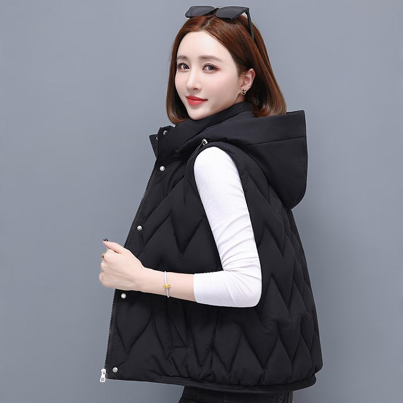New Winter Hooded Cotton Vest Short Style Fashionable and Versatile Slim Women's Cotton Horse Clip Jacket
