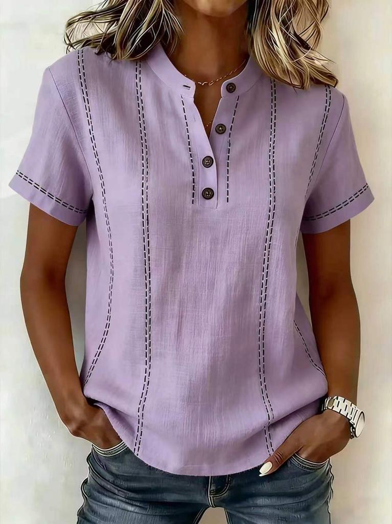 Camicia da Donna Estiva Casual Stampata a Bottoni con Scollo a Girocollo a Maniche Corte Ampia